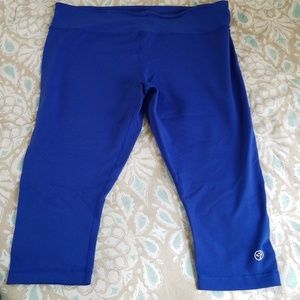 Bright blue workout capris